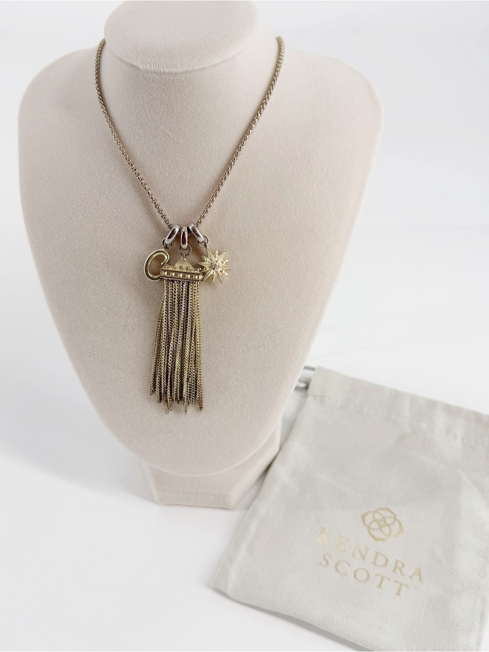 Kendra Scott Long Charm Tassel Necklace "C" Sun Charms